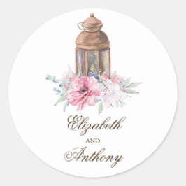 ピンクフローラランタンエレガントな結婚式 ラウンドシール