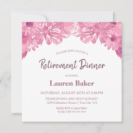 ピンクフローラリタイアディナーパーティの招待状 招待状 (正面)