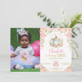 ピンクフローラリトルカボチャ女の子1stバースデーフォト 招待状 (スタンド正面)