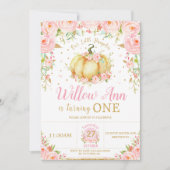 ピンクフローラリトルカボチャ女の子1st最初の誕生日 招待状 (正面)