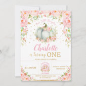ピンクフローラリトルカボチャ女の子1st最初の誕生日 招待状 (正面)
