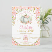 ピンクフローラリトルカボチャ女の子1st最初の誕生日 招待状 (スタンド正面)