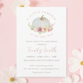 ピンクフローラリトルカボチャ秋ベビーガールシャワー 招待状