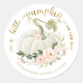 ピンクフローラリトルカボチャ秋ベビーシャワー ラウンドシール (正面)