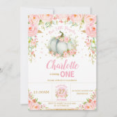 ピンクフローラリトルカボチャ1st最初の誕生日 招待状 (正面)