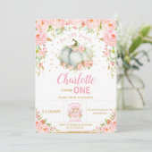 ピンクフローラリトルカボチャ1st最初の誕生日 招待状 (スタンド正面)