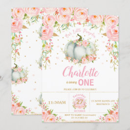 ピンクフローラリトルカボチャ1st最初の誕生日 招待状