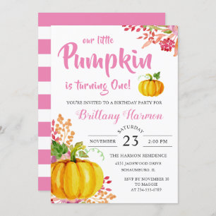 ピンクフローラリトルカボチャ1st誕生日招待状 招待状