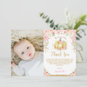 ピンクフローラリトルカボチャ1st誕生日 サンキューカード (スタンド正面)