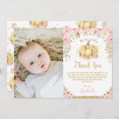 ピンクフローラリトルカボチャ1st誕生日 サンキューカード (正面/裏面)