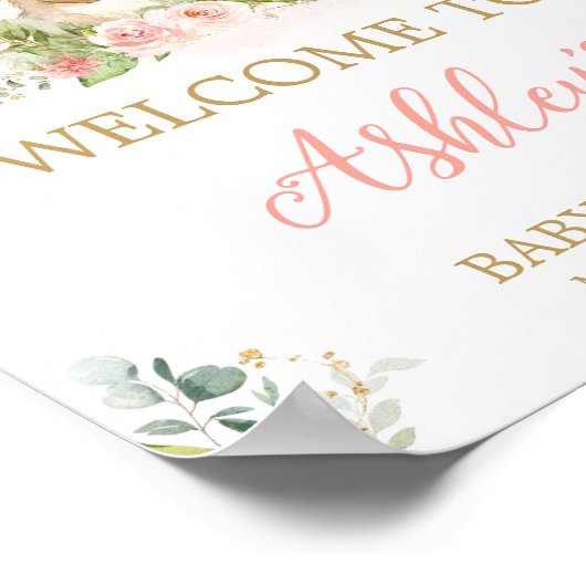 ピンクフローラリトルバニーベビーシャワーへようこそ ポスター (角)