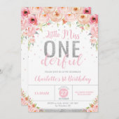 ピンクフローラリトルワン恋しく思ダフル1歳の誕生日 招待状 (正面/裏面)