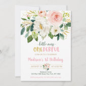 ピンクフローラリトル恋しく思オネダーフル第1誕生日 招待状 (正面)