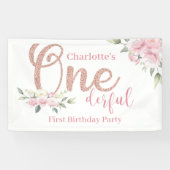 ピンクフローラリトル恋しく思オネダーフル誕生日バナー 横断幕 (横)