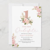 ピンクフローラリトル恋しく思オネダーフル1歳の誕生日 招待状 (正面)