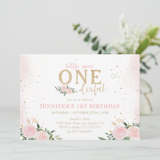 ピンクフローラリトル恋しく思オネダーフル1歳の誕生日 招待状 (スタンド正面)