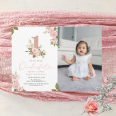 ピンクフローラリトル恋しく思オネダーフル1歳の誕生日 招待状