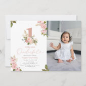 ピンクフローラリトル恋しく思オネダーフル1歳の誕生日 招待状 (正面)