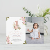 ピンクフローラリトル恋しく思オネダーフル1歳の誕生日 招待状 (スタンド正面)