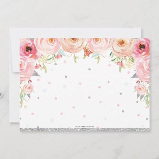 ピンクフローラリトル恋しく思オネダーフル1歳の誕生日 招待状 (裏面)