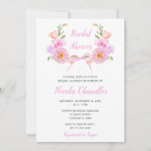 ピンクフローラリボンブライダルシャワー 招待状 (正面)