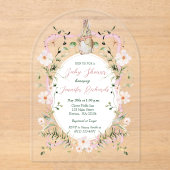 ピンクフローラリボンベビーバニーベビーシャワー アクリル招待状 (正面)