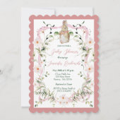 ピンクフローラリボンベビーバニーベビーシャワー 招待状 (正面)