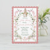 ピンクフローラリボンベビーバニーベビーシャワー 招待状 (スタンド正面)