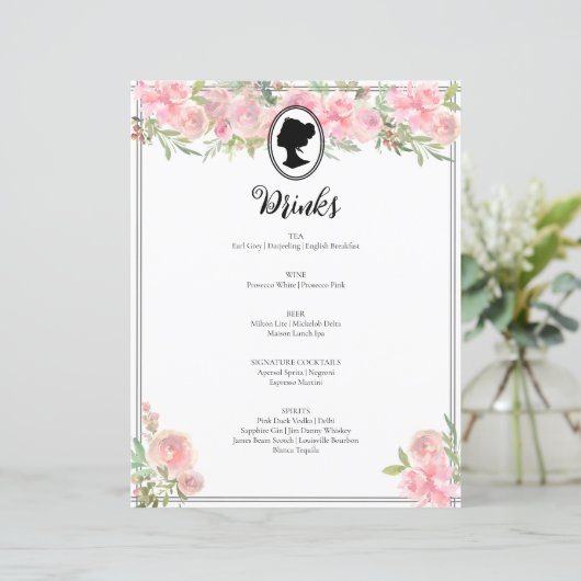 ピンクフローラリージェンシーブライダルシャワーカクテルメニュー (スタンド正面)