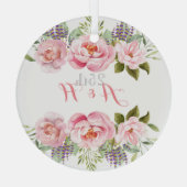 ピンクフローラリースエレガントな結婚記念日 ガラスオーナメント (裏面)