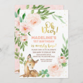 ピンクフローラリースオーディア誕生日招待状 招待状 (正面/裏面)