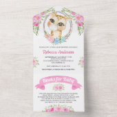 ピンクフローラリースキリン赤ちゃんシャワー オールインワン招待状 (内側)