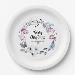 ピンクフローラリースクリスマス ペーパープレート