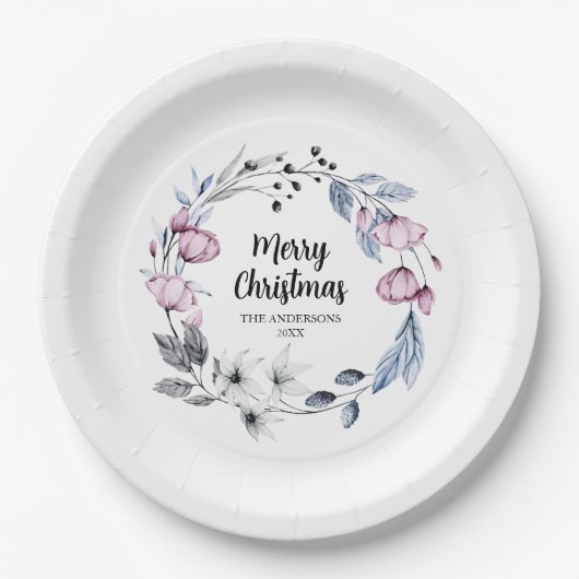 ピンクフローラリースクリスマス ペーパープレート (正面)