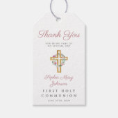 ピンクフローラリースクロスガールファースト聖餐式 ギフトタグ (正面)