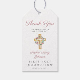 ピンクフローラリースクロスガールファースト聖餐式 ギフトタグ
