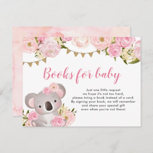 ピンクフローラリースコアラブックスベビー インビテーションポストカード (正面/裏面)