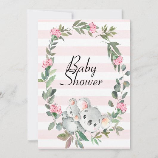 ピンクフローラリースコアラベアベビーシャワー 招待状 (裏面)