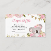 ピンクフローラリースコアラ赤ちゃんシャワーおむつラッフル エンクロージャーカード (正面)