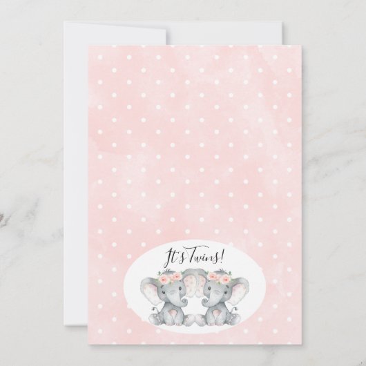 ピンクフローラリースツインエレファントベビーシャワー 招待状 (裏面)