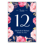 ピンクフローラリースネイビー結婚ブルーのテーブル番号 テーブルナンバー (裏面)