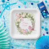 ピンクフローラリースハッピーイースター ペーパープレート (パーティー)