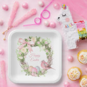 ピンクフローラリースハッピーイースター ペーパープレート (パーティー)