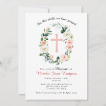 ピンクフローラリースバプテスマ招待状