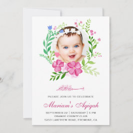 ピンクフローラリースフォトベビーガールAqikah 招待状