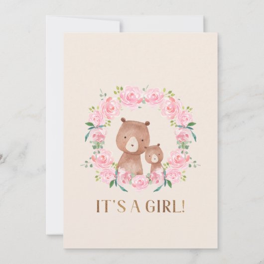 ピンクフローラリースベアズベビーシャワー招待状 招待状 (裏面)