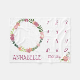 ピンクフローラリースベビーガールマイルストーンブランケット フリースブランケット