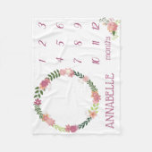 ピンクフローラリースベビーガールマイルストーンブランケット フリースブランケット (正面)