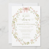 ピンクフローラリースボウベビーガールシャワー 招待状 (正面)