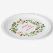 ピンクフローラリースモノグラムバースデーパーティープレート ペーパープレート (アングル)